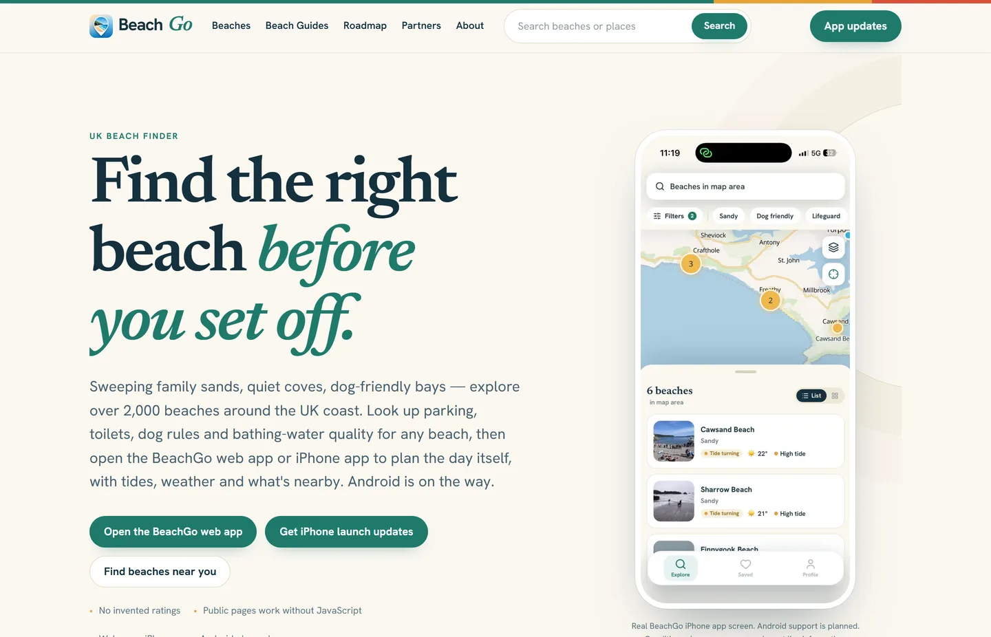 BeachGo UK beach directory website built by Reflow Digital